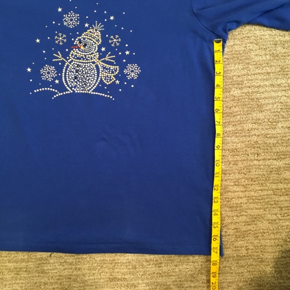 Quacker Factory Blue Christmas Top Size L - Picture 6 of 8